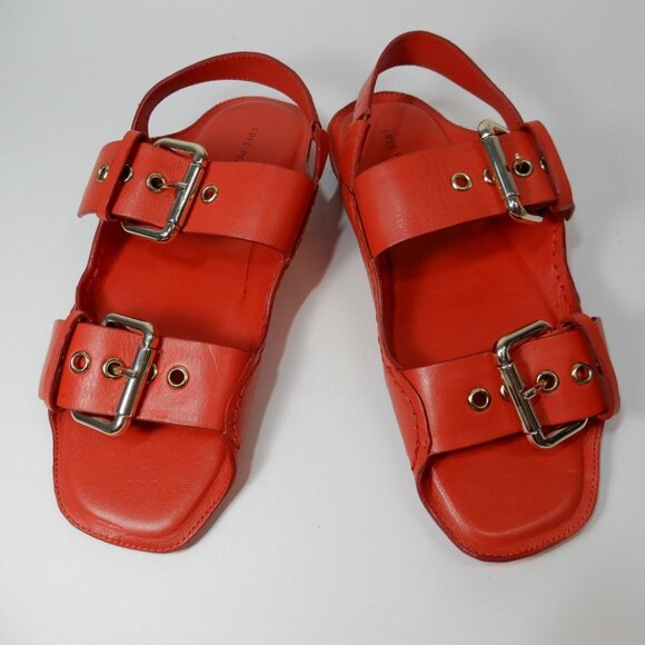 FREE PEOPLE Blossom Buckle Flat SANDALS Size 6.5 Salsa Red Leather NEW $138 - Picture 9 of 12